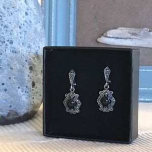 Vintage MARCASITE Onyx Earrings